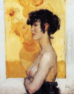 Femme devant "Les Tournesols" de van Gogh