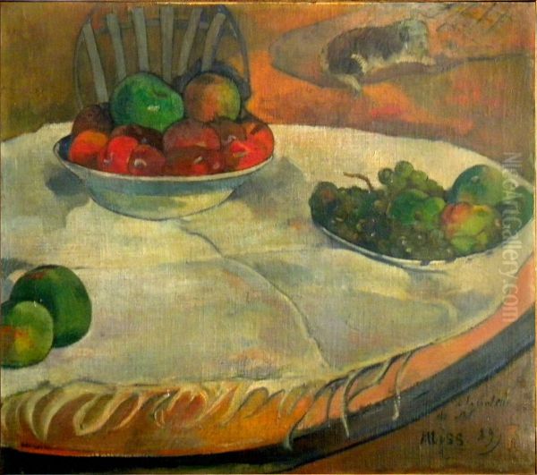 Fruit on a Table with a Small Dog - view 1