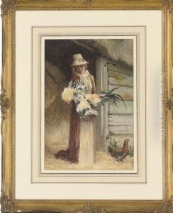 A Woman Holding A Cockerel A Woman Holding A Cockerel