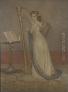 Hilda Playing The Harp by George Carline