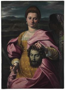 Portrait of Olimpia Luna and Melchiorre Zoppio as Judith and Holofernes by Agostino Carracci