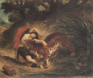 Inderin, von einem Tiger zerrissen by Eugene Delacroix