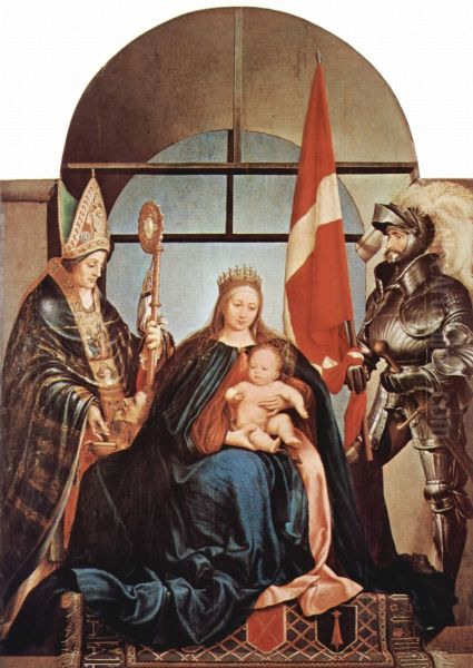 Gerster-Altar, Szene: Thronende Madonna, links: Hl. Nicolaus von Myra, rechts: Hl. Ursus - view 1