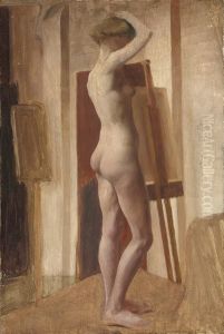 Standing Female Nude In A Studio by Hilda Carline
