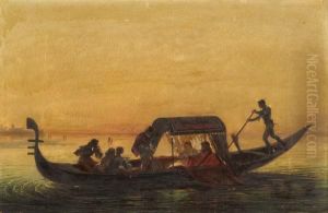Sposi In Gondola Al Tramonto by Giulio Carlini