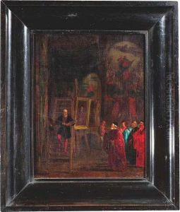 In The Background The Painting Feast Of Assumption, Today In The Church Santa Maria Gloriosa Dei Frari In Venice by Giulio Carlini