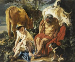 Mercury draws his sword to behead Argus (Ovid, Metamorphosis I, 568-723) by Jacob Jordaens