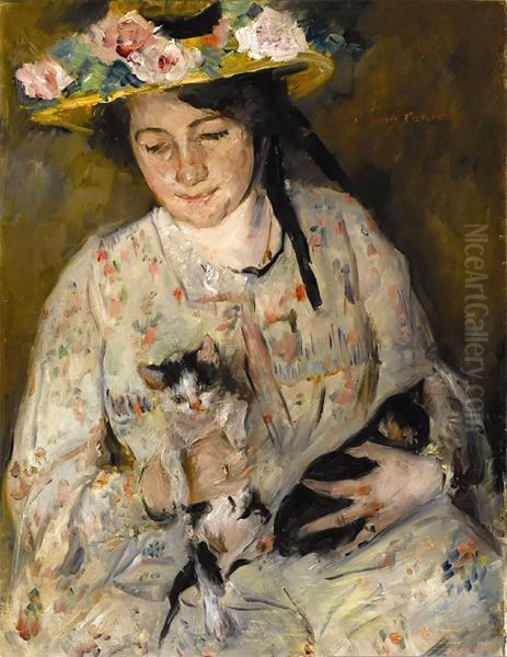 Young woman with cats - view 1