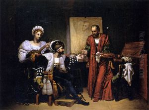 Charles Quint ramassant le pinceau du Titien by Pierre-Nolasque Bergeret