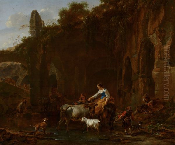 Shepherds beside Roman Ruins - view 1