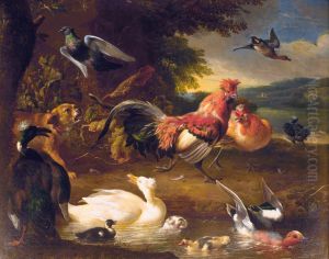 Hens and ducks by Melchior D'Hondecoeter