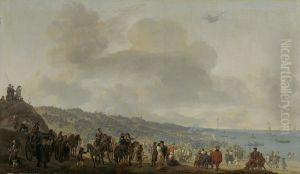 Het vertrek van Karel II van Engeland, uit Scheveningen, 2 juni 1660 by Johannes Lingelbach