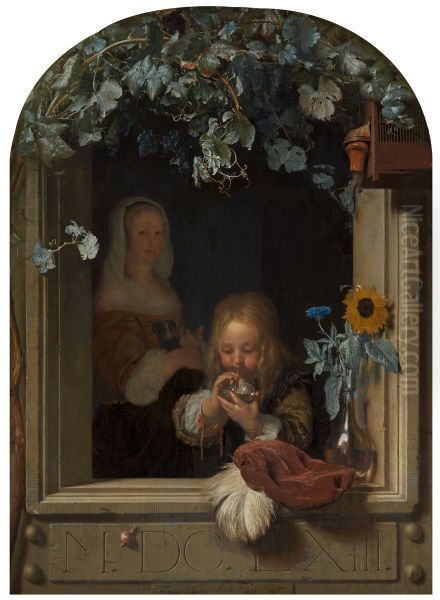 A Boy Blowing Bubbles - view 1