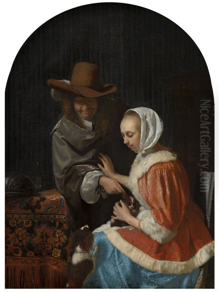 Man and Woman with Two Dogs, known as 'Teasing the Pet' - view 1