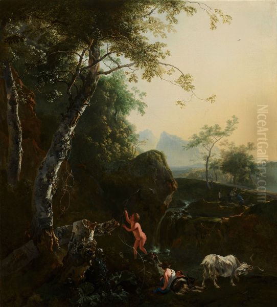 Mountainous Landscape with Waterfall - view 1