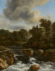 Chapel by a Waterfall by Jacob Van Ruisdael