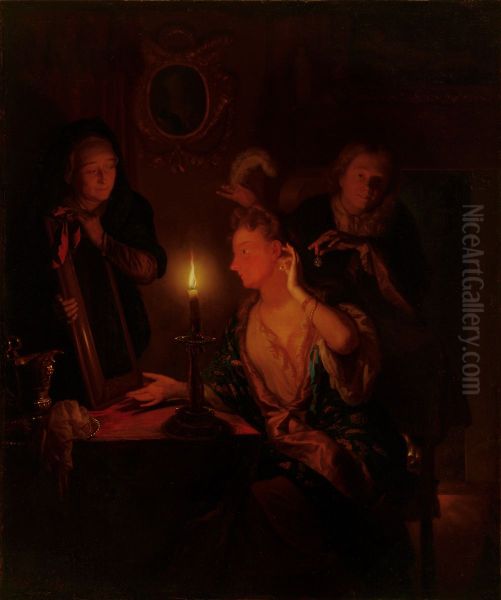 Lady at a Mirror by Candlelight - view 1