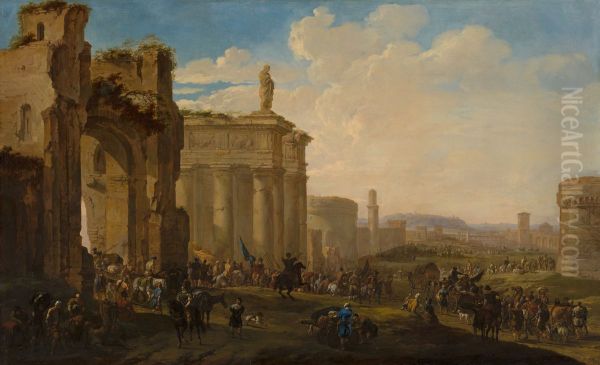 Army Advancing among Roman Ruins - view 1