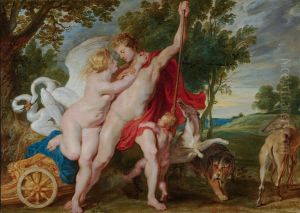 Venus trying to prevent Adonis from going hunting.