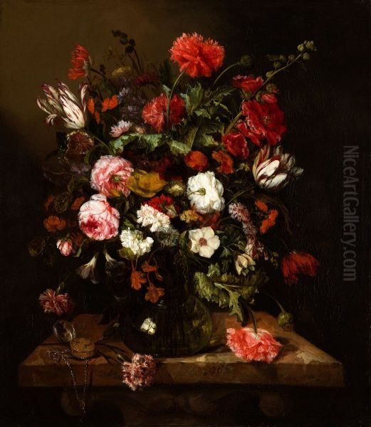 Flower Still Life with a Timepiece - view 1