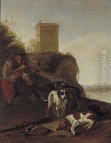 Jagers en honden in Italiaans landschap - view 1