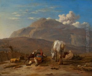 Italian Landscape with a Young Shepherd Playing with his Dog by Karel Dujardin