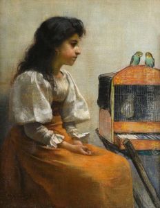 Young Girl With Budgerigars by Mary Helen Carlisle