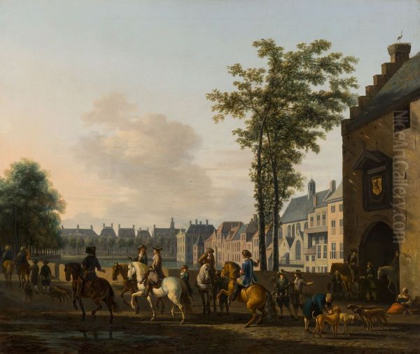 A Hunting Party near the Hofvijver in The Hague, seen from the Plaats - view 1