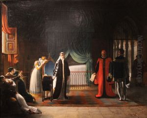 Marie Stuart, reine d'Ecosse, recevant sa sentence de mort que vient de ratifier le Parlement. by Jean Baptiste Vermay