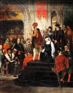 La Lecture de la sentence de Marie Stuart by Eugene Francois Marie Joseph Deveria