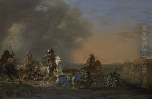 Cavalry Attack at Sunset by Jan Asselijn