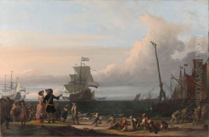 Dutch Ships in the Roads of Texel; in the middle the 'Gouden Leeuw', the Flagship of Cornelis Tromp by Ludolf Bakhuizen