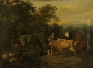 Landscape with Herdsman and Cattle by Dirck van der Bergen