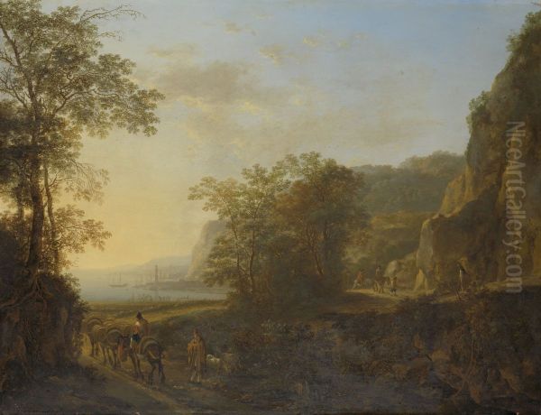 Italian Landscape with a View of a Harbor - view 1