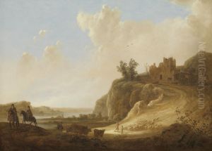 Mountainous landscape with the ruins of a castle by Aelbert Cuyp