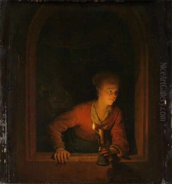 Girl with an Oil Lamp at a Window - view 1
