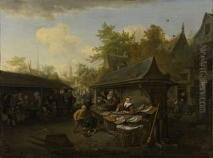 Fish market by Cornelis Dusart