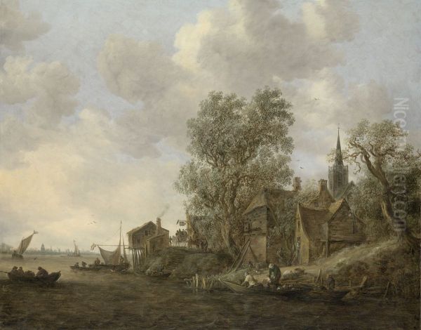Gezicht op een dorp aan een rivier - view 1