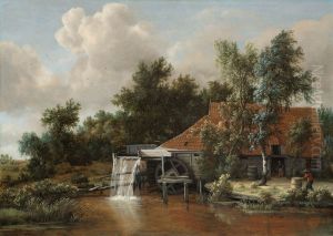 Een watermolen by Meindert Hobbema