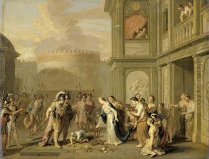 Koningin Kleophis biedt Alexander de Grote wijn aan na de verovering van Mazagae
