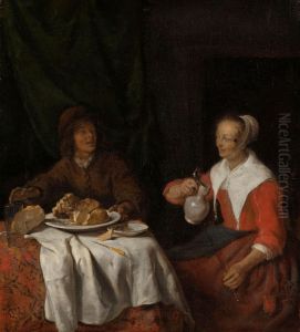 Man en vrouw aan de maaltijd by Gabriel Metsu