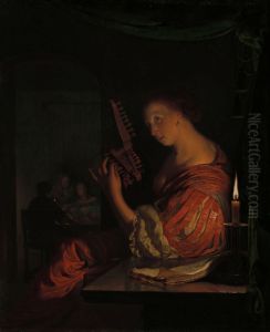 Het stemmen van de luit by Frans van Mieris