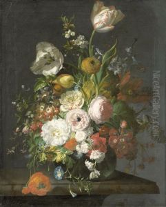 Stilleven met bloemen in een glazen vaas