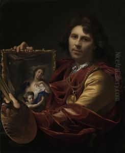 Self-portrait met het portret van zijn vrouw Margaretha van Rees en hun dochtertje Maria by Adriaen Van Der Werff