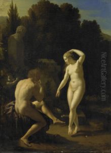 A Nymph Dancing to a Shepherd's Flute-Playing by Adriaen Van Der Werff