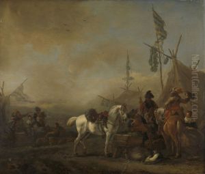 Een legerkamp by Philips Wouwerman