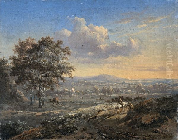 Hilly Landscape with a Rider on a Country Road - view 1