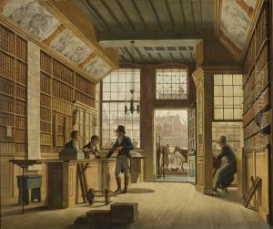 De winkel van boekhandelaar Pieter Meijer Warnars op de Vijgendam in Amsterdam