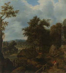 Zweeds landschap met een watermolen by Allaert van Everdingen
