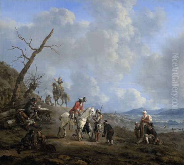 Landschap met ruiters, jagers en landlieden - view 1